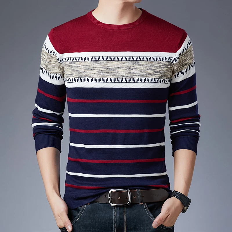 Pullover-sweater met lange mouwen voor modieus, casual herfst- en wintergebreid overhemd met lange mouwen voor heren