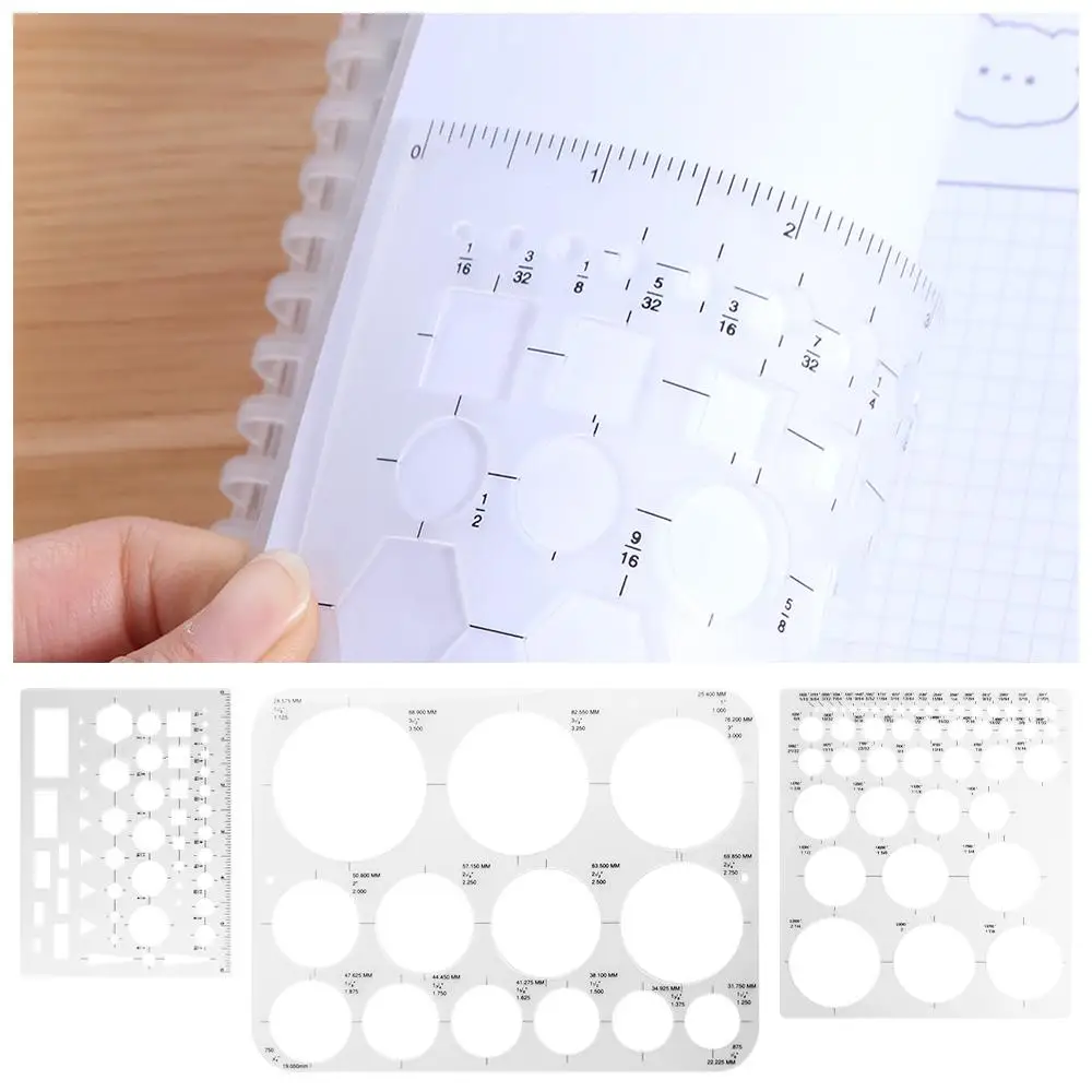 3Pcs 3 Sizes Round Templates DIY Transparent Multifunctional Geometric Ruler Multi-use Creativity Circle Stencils for Drawing