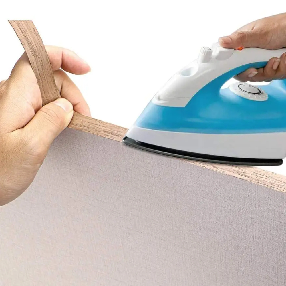 Banda de borde de chapa de madera de nogal, cinta prepegada de hierro con borde adhesivo termofusible, cinta de madera Flexible