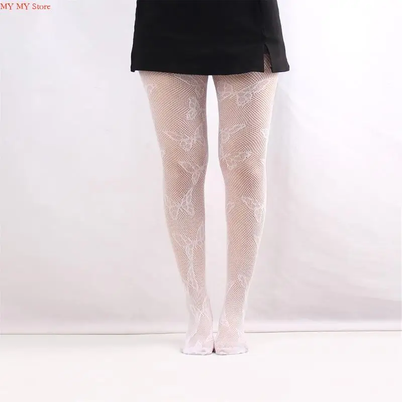 N1He musim panas tipis stoking bermotif tipis untuk wanita renda pantyhose
