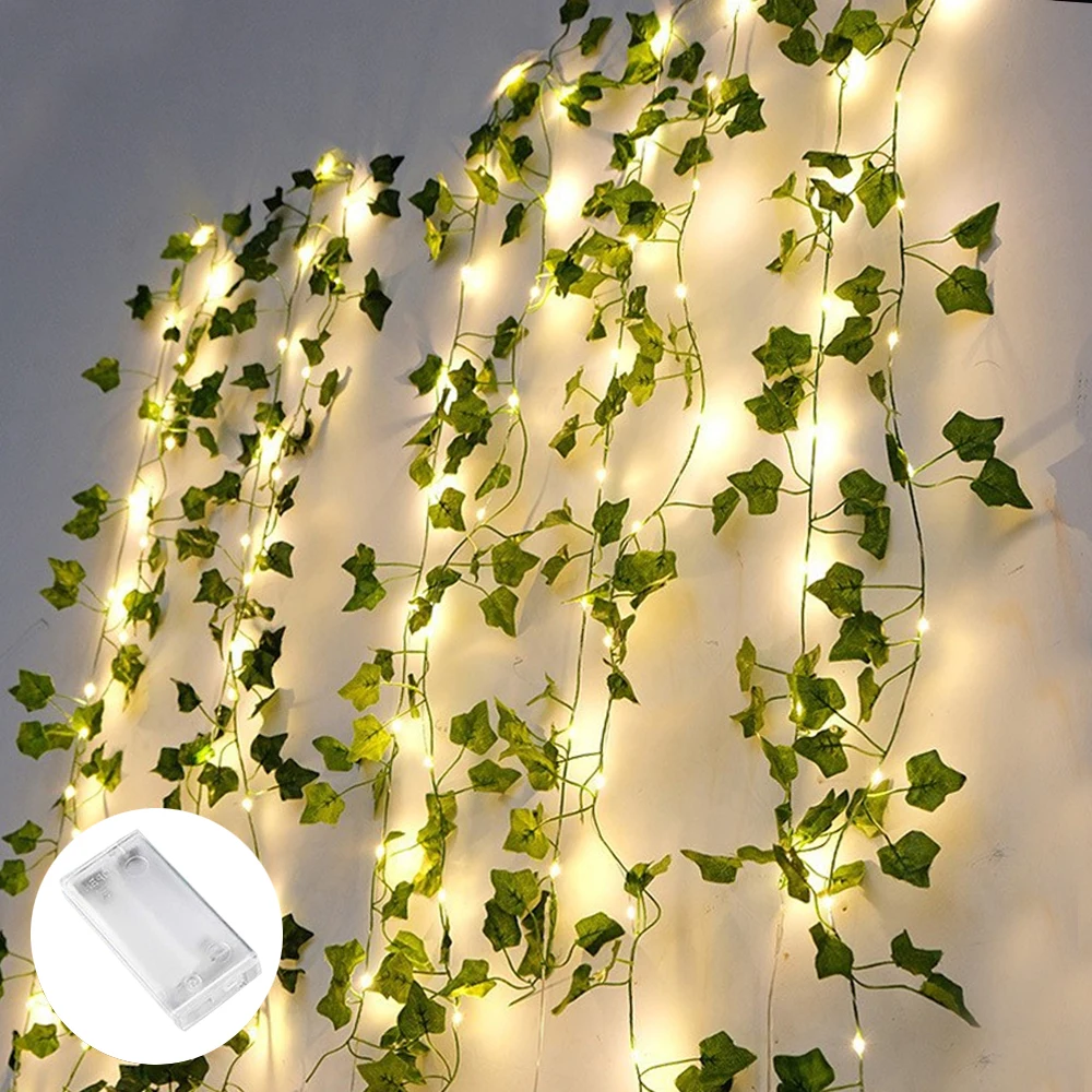 2Meter Atrificial Ivy Vine LED String Lights 20 Bulbs Green Leaf Fairy String Light Weeding Paty Decor Christmas Home Wall Plant