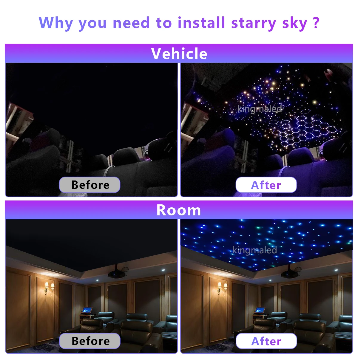 20W RGBW คู่รถ Starry Sky Music Control หลังคารถ Star ไฟเบอร์ออปติกชุดเพดานดาวสมาร์ท APP Twinkle ไฟเบอร์ออปติก