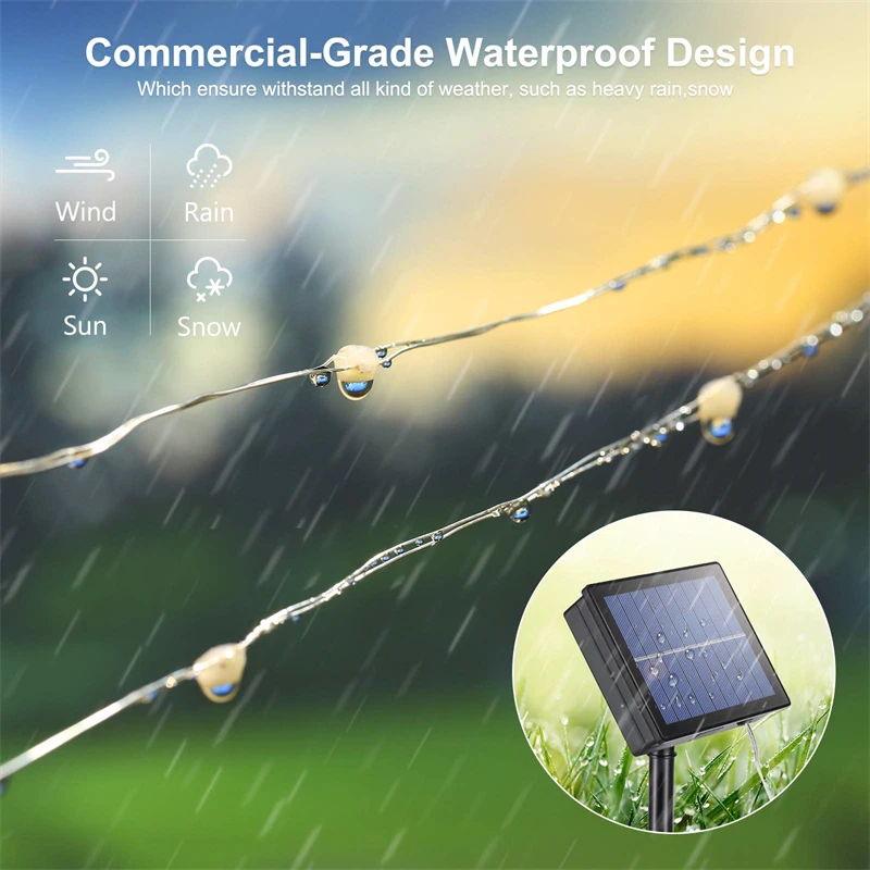 Lampki solarne LED zewnętrzne, girlanda, wodoodporne, łańcuch świetlny, girlanda uliczna na wesele, imprezę, 102M/52M/32m/22m/11m/7m
