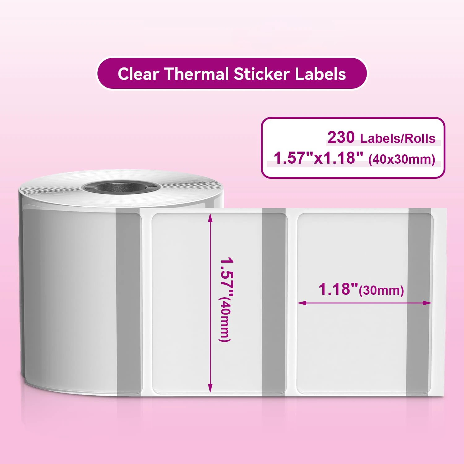 1.57"x1.18" Transparent Self-Adhesive Roll Papers Clear On Pink Sticker For M110 M220 M221 Label Printers For Address Logo Tags