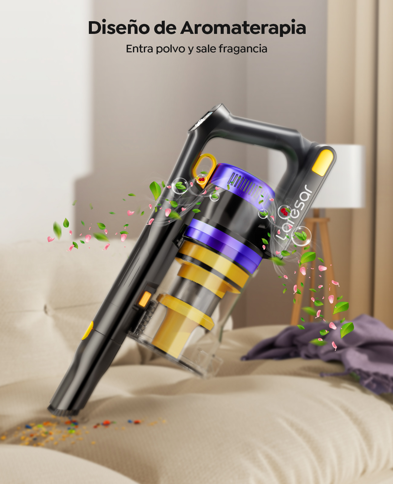 Laresar X11-aspiradora inalámbrica de 550W, 55000PA de potencia de succión, aspiradora de mano inteligente para el hogar, taza de polvo, 60 minutos de tiempo de ejecución, Juego de 3 filtros de piezas