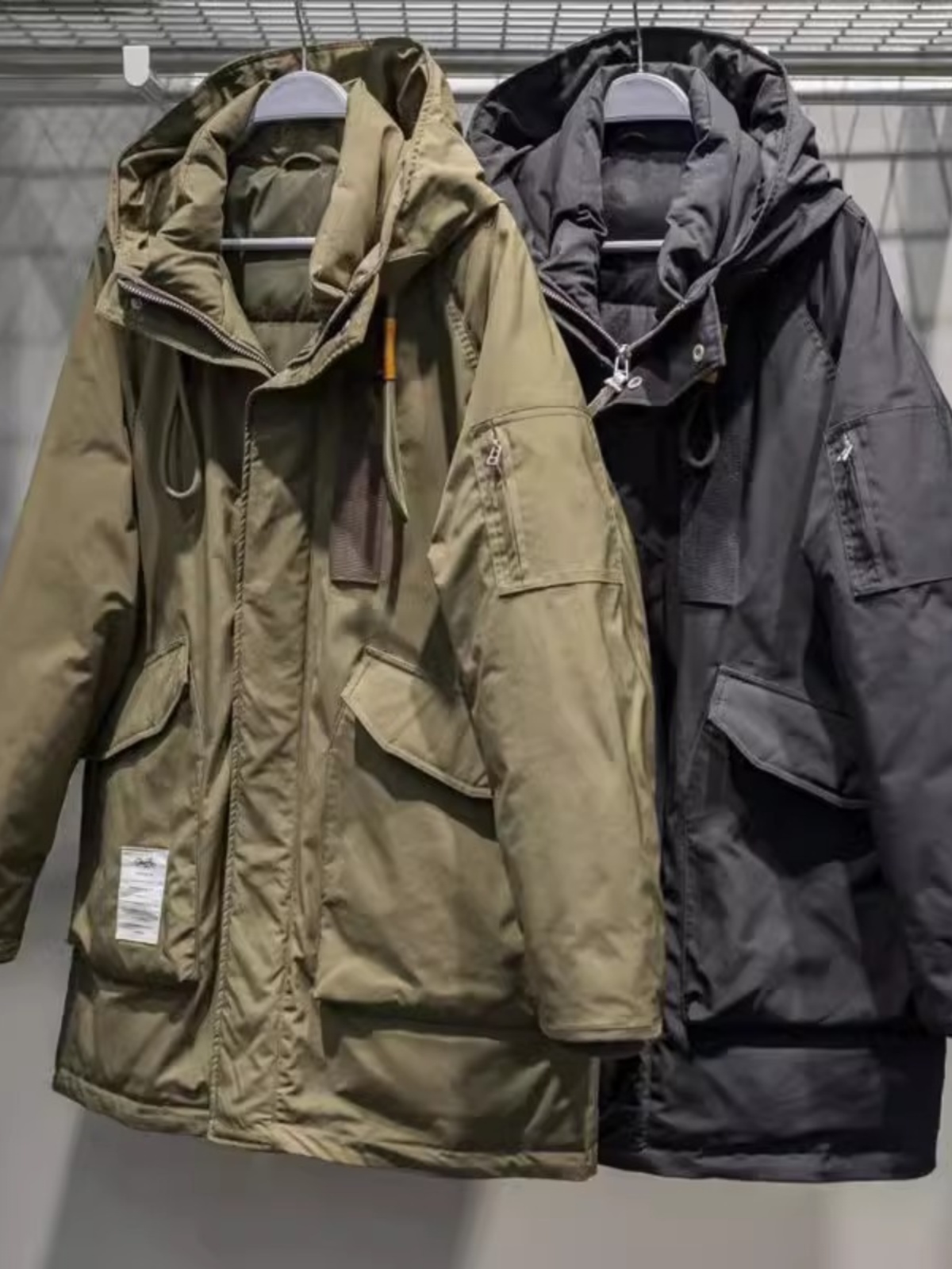 大きいサイズフリース裏地暖かい作業服ダウンジャケットメンズミッドレングス冬コートフード付き肥厚アウタートレンディ