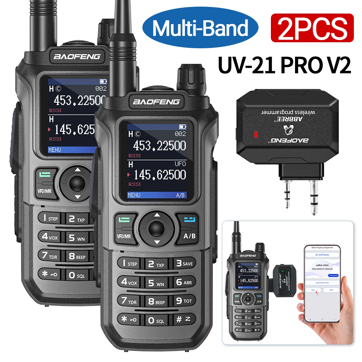 Baofeng UV-21 pro v2 & drahtloser Programmierer Walkie Talkie tragbares Amateurfunk Multi-Band-Transceiver Funkgerät