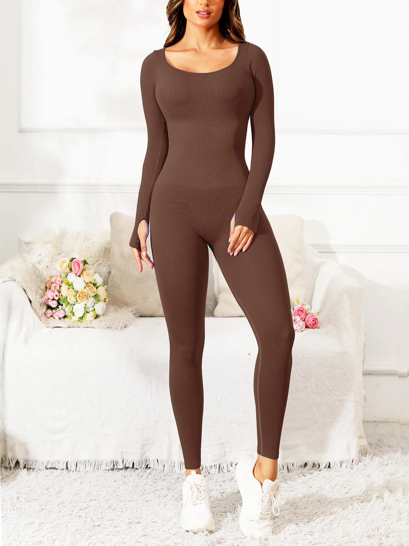 Schlanker Overall für Damenbekleidung, Reißverschluss, lässig, braun, Fitness-Strampler, Herbst 2024, Playsuit, Aktivität, Streetwear, Overall