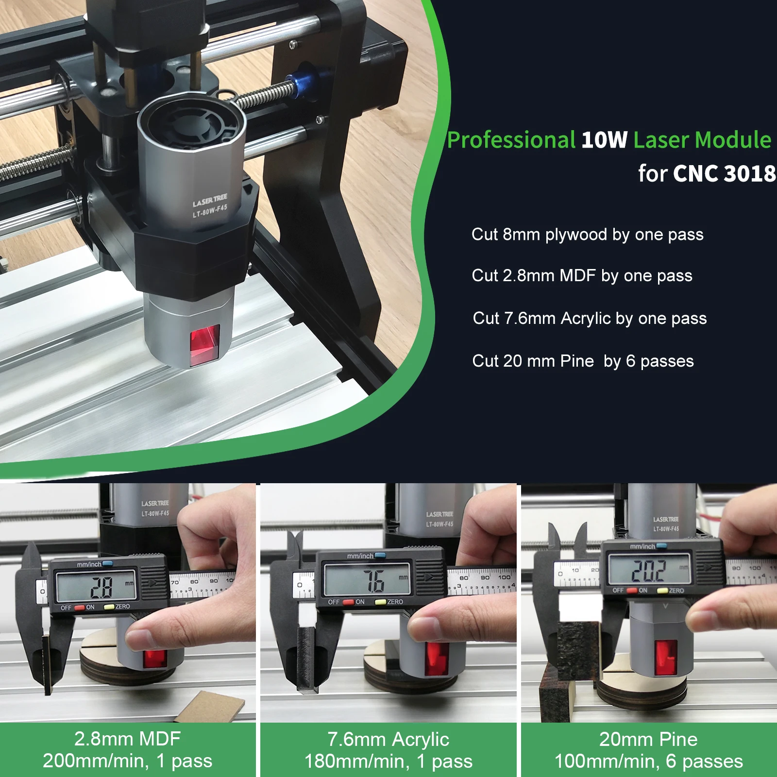 LASER TREE 80W-F45 Professional 10W Laser Module 450nm TTL Blue Light Module for CNC 3018 PRO Engraver Cuting Wood Machine Tools