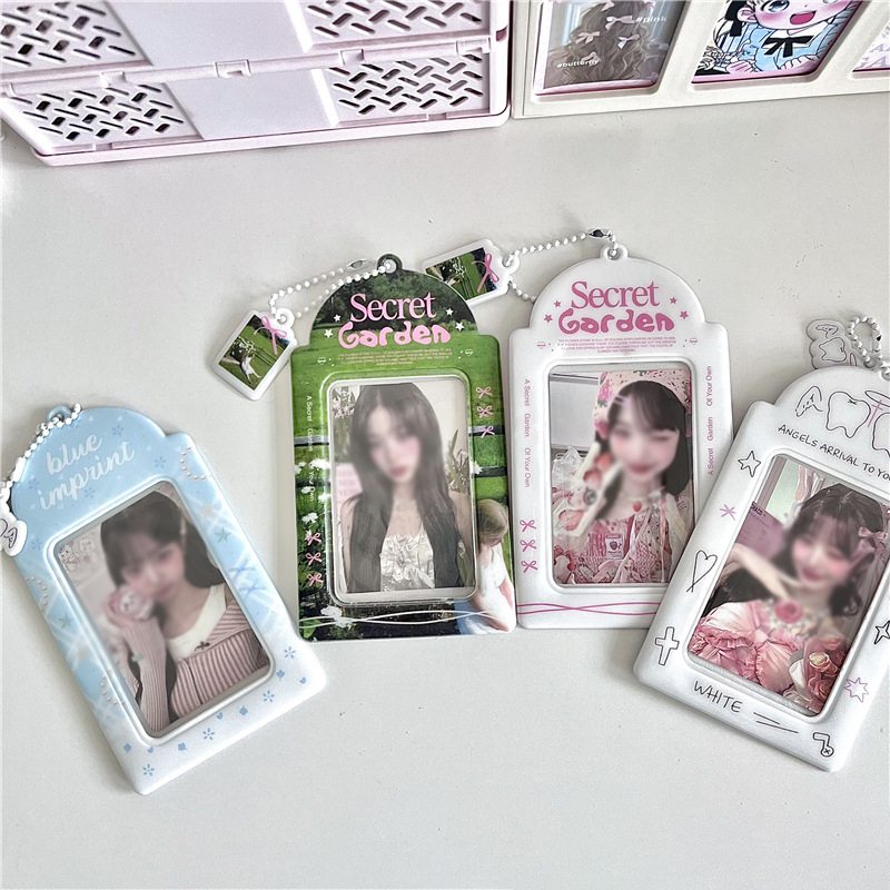 Ins Style Cartoon Puppy Photocard Holder With Keychains Cute 3inch Cards Protect Sleeves For Students