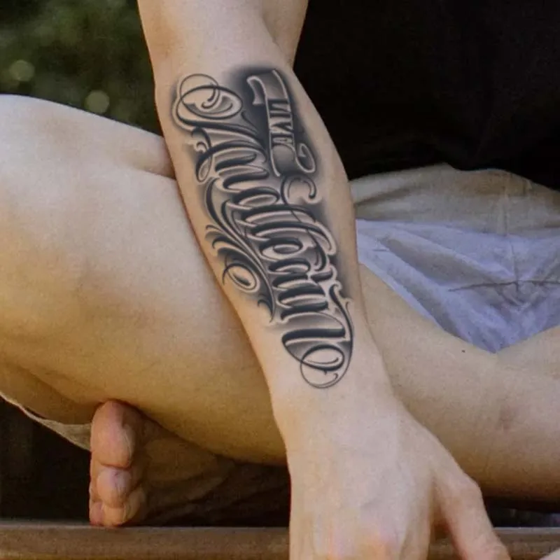 Tatuagem temporária à prova d'água com braço de fonte arredondada, de longa duração, 1-2 semanas, tatuagem falsa semipermanente realista, 1 peça