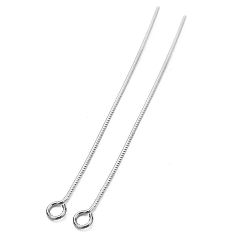 100 peças agulhas de cabeça plana de olho de aço inoxidável em massa 20mm 30mm 40mm conector de cabeça de contas esféricas para fazer jóias