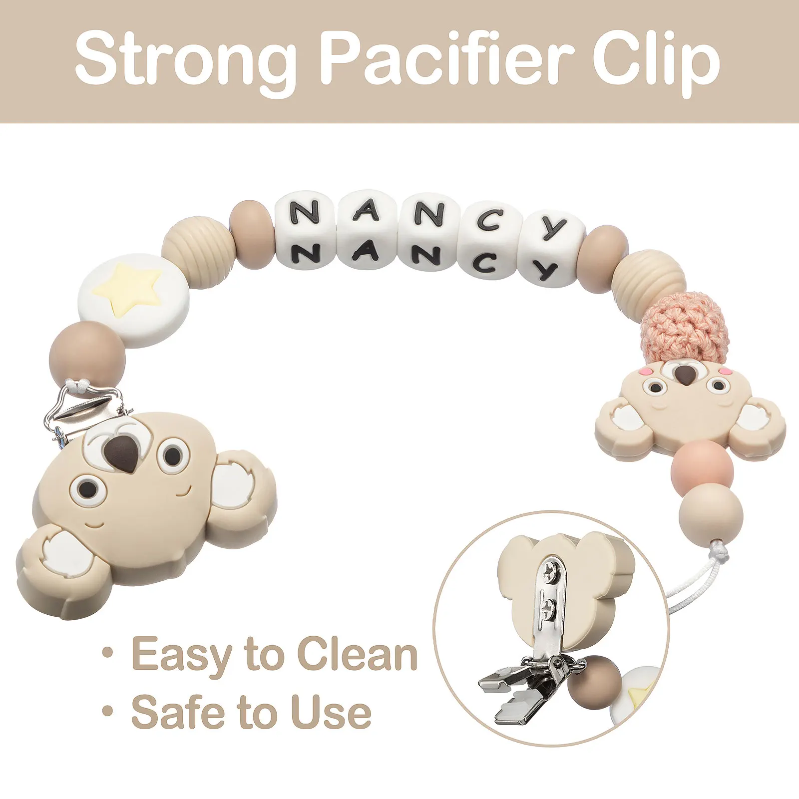 TYRY. HU Custom BPA ฟรีซิลิโคน Abacus DummyDIY ซิลิโคนเด็กทารก Pacifier คลิปส่วนบุคคลชื่อที่มีสีสัน Pacifier Chain การงอกของฟัน