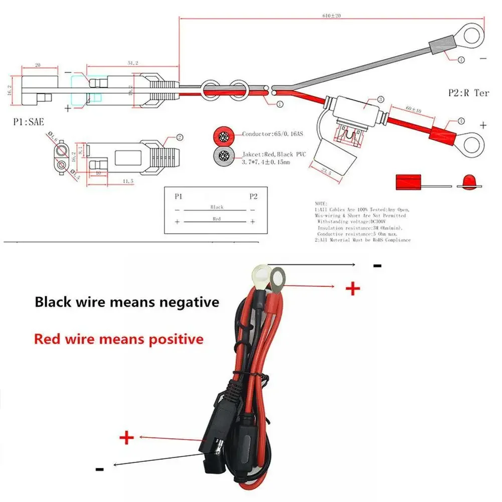 3X 12V Charger Cable For Motorcycle Battery Terminal To SAE Quick Extension Cord Cable Connector For Battery Charger/Maintainer