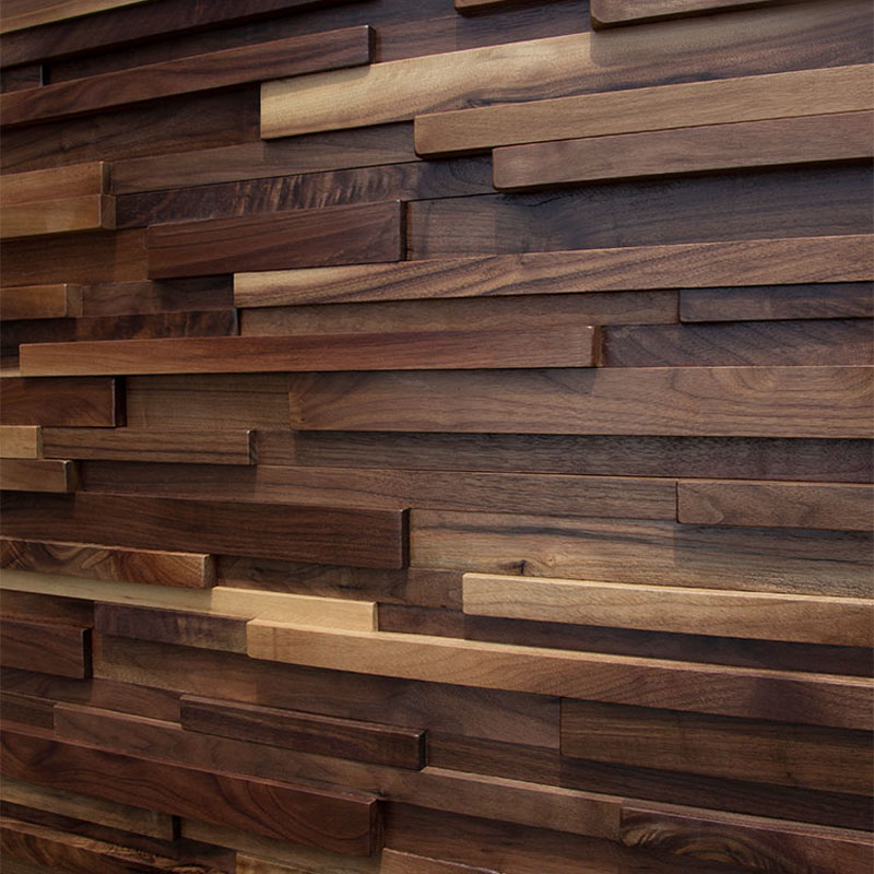 天然の黒いクルミ材の音響パネル,木製モザイクタイル,室内装飾,大型,80x20cm,1箱あたり4個