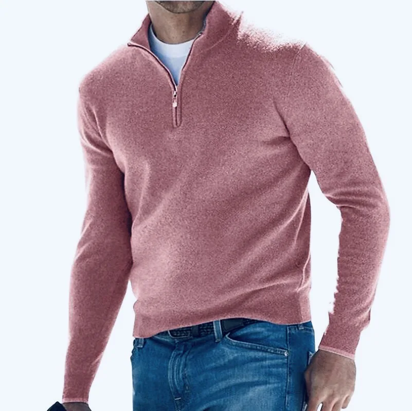 Jersey de Color sólido de otoño para hombre, suéter informal con media cremallera, sudadera ajustada de manga larga con cuello en V, camisa de invierno para hombre
