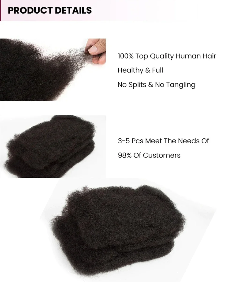 Afro Kinky Bulk Braiding Hair Extensions Black Pearl น้ําหนักเบา, สีธรรมชาติสําหรับ Braids แอฟริกันและชุดลําลอง
