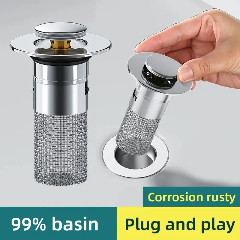 1PCS อ่างล้างหน้ารั่วปลั๊ก,สแตนเลสกลิ่น Bouncing Core,กดประเภทอ่างล้างจานท่อระบายน้ํา, universal อุปกรณ์เสริมสําหรับอ่างล้างหน้า