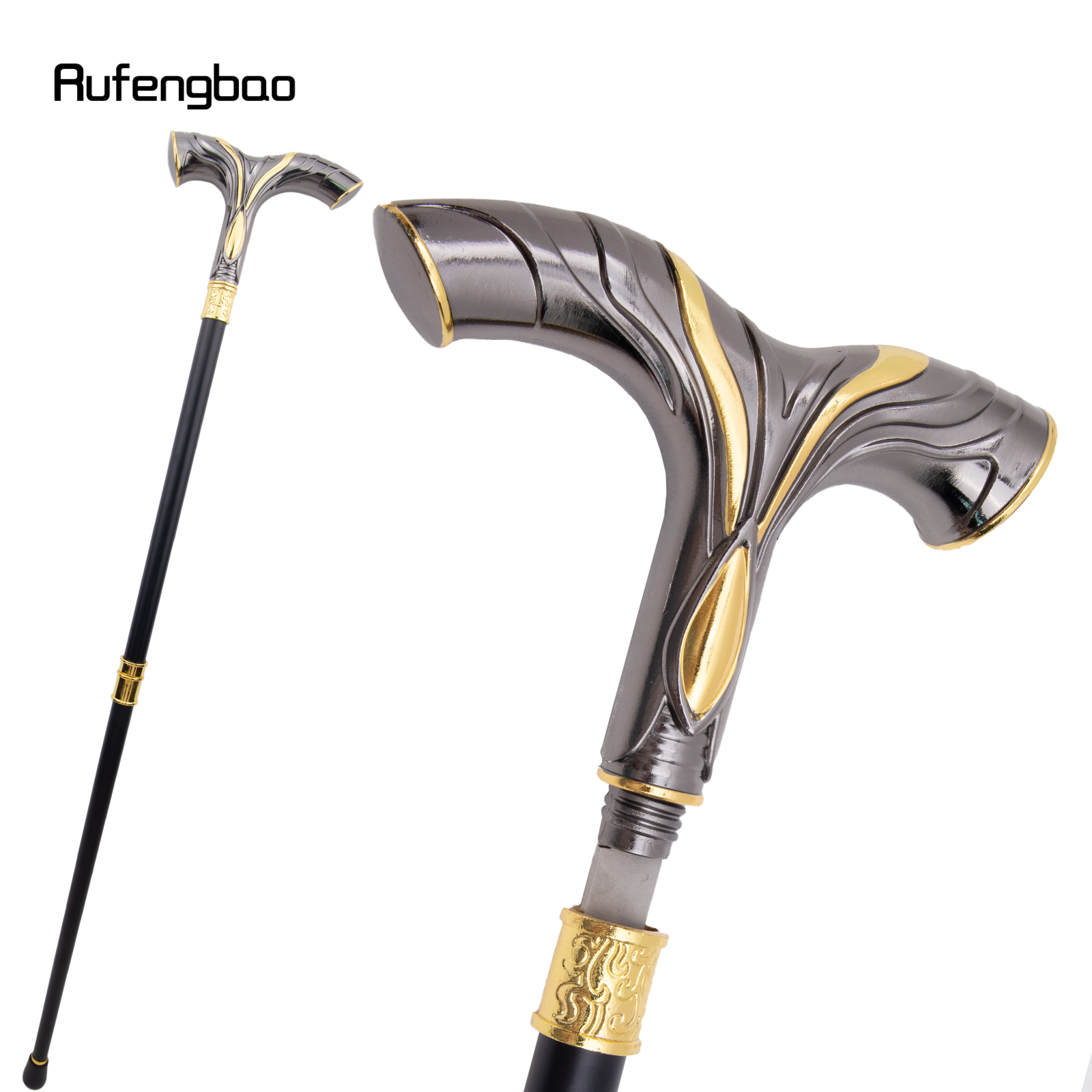 Golden สีดําไหลเส้น Handle Walking Stick ซ่อนแผ่นป้องกันตัวเองแฟชั่น Cane แผ่นคอสเพลย์ Crosier Stick 92 ซม