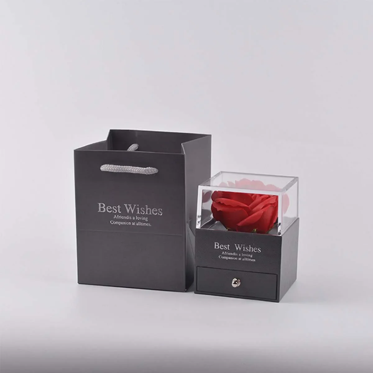 1 conjunto oco zircão amor colar feminino dia das mães flor eterna flor artificial caixa de presente caixa de jóias