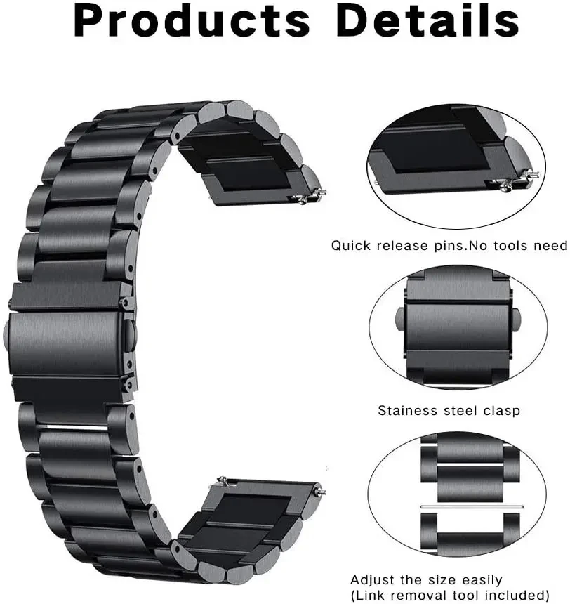 Pulseira de relógio de 18mm 22mm 20mm para samsung galaxy watch 7/6/5/4/3 40mm 44mm s3 active2 huawei watch gt4 gt3 gt2e pulseira de aço inoxidável