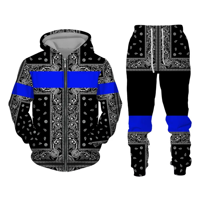 Chándal con estampado 3D de Bandanna para hombre, conjunto de Sudadera con capucha y pantalones, ropa deportiva informal de 2 piezas, otoño