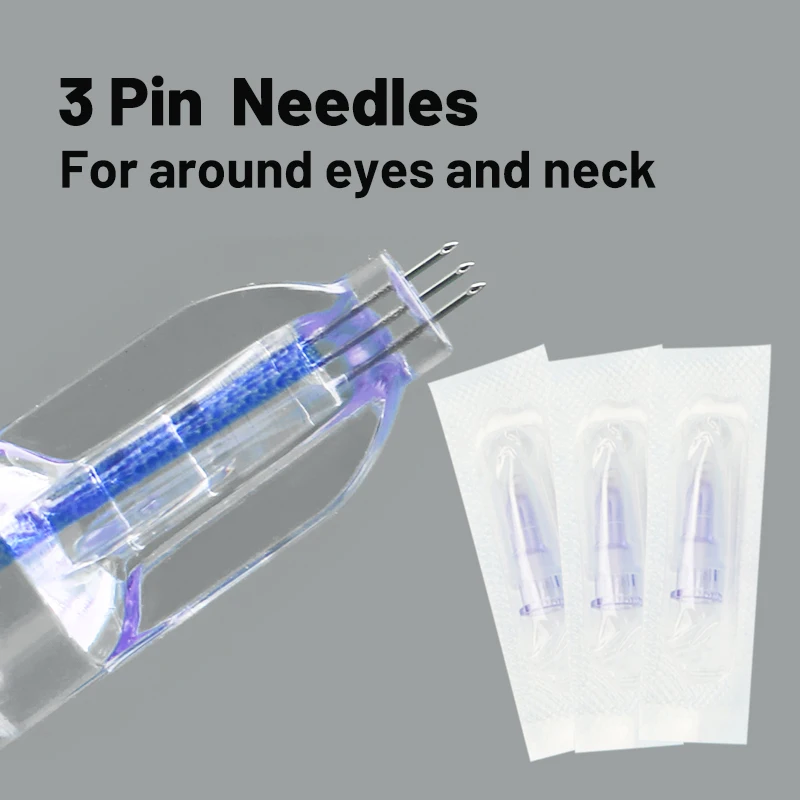 2-20 peças 34g nanosoft microagulhamento preenchido à mão em torno dos olhos e pescoço 3 pinos multi agulhas ultrafino estéril pacote único