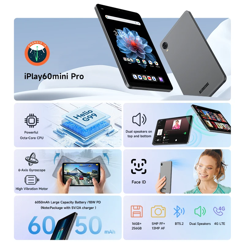 ALLDOCUBE iPlay60 Mini Pro Tablet 8,4 дюйма Helio G99 16 ГБ (8 ГБ + 8 ГБ Virtual) RAM 128/256 ГБ ПЗУ 6050 мАч 4G LTE Android 14 Tablet