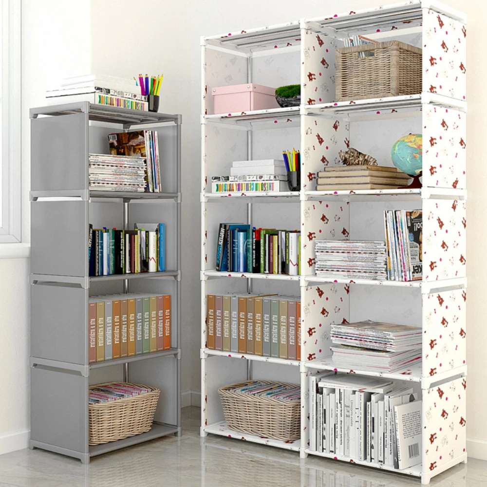 ชั้นวางหนังสือ Simple Book Storage Rack ตู้หนังสือชั้นวางเศษ Multi-Layer Closet Organizer ห้องนั่งเล่น Easy ASSEMBLY ตู้หนังสือเก็บ