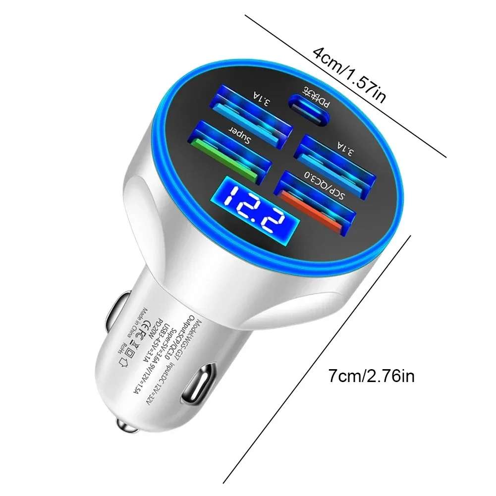 차량용 고속 충전 PD QC3.0 USB C 자동 전화 충전기 어댑터, 아이폰, 삼성, 화웨이, 샤오미, 250W, 5 포트