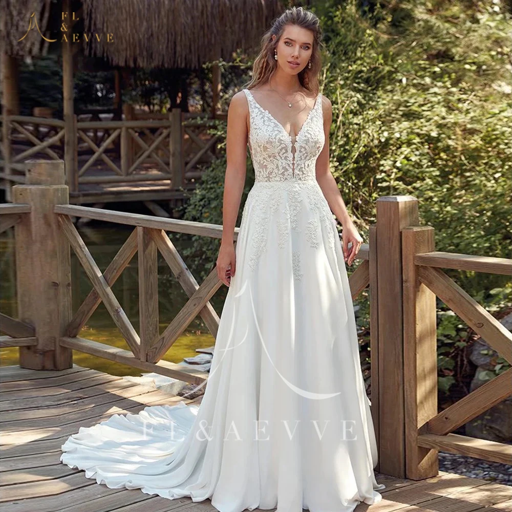 Fl & avve vestido de noiva com alças espaguete, renda, apliques, linha a, vestido de noiva personalizado, formal, festa, novia