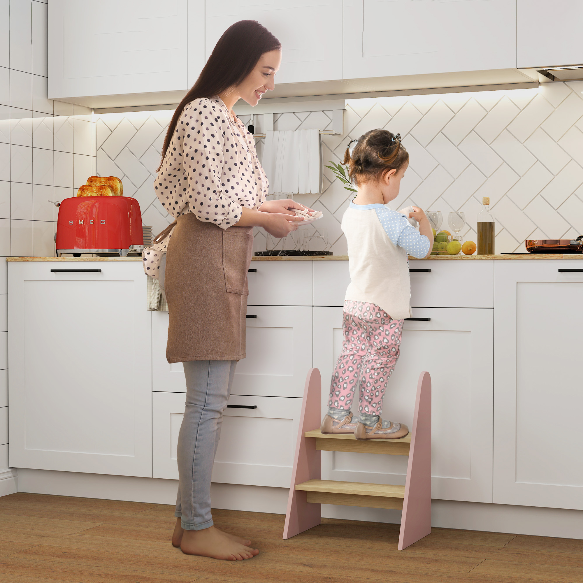 AIYAPLAY-Tabouret enfant 2-Step + 3 ans, pour cuisine rose, salle de bain