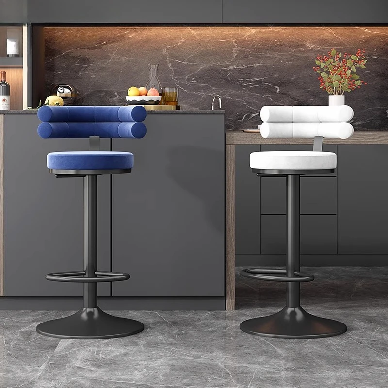 Modern Designer Bar Stool Swivel Adjustable Height Counter Stool Home Bar/Kitchen Stool Non-Slip Base & Industrial Metal Frame