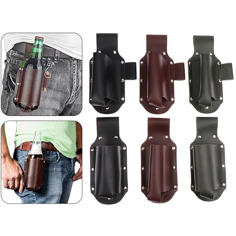 Portable Beer Belt Bag PU Leather Beer Bottle Waist Holster Outdoor Drink Bottle Case Cover Waist Hanging Style Beer Belt Bag
