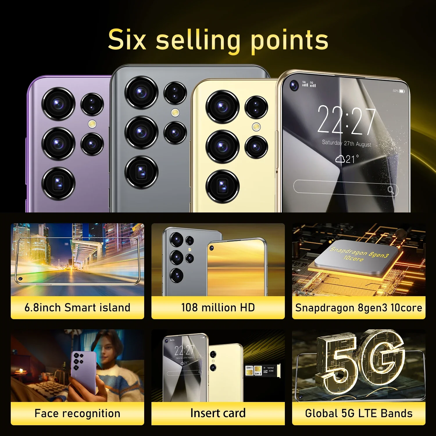 Novo smartphone s25 5g 7.3 polegadas de alta definição android14 snapdragon 8gen3 10core telefone sim duplo 7800mah desbloqueio telefones celulares