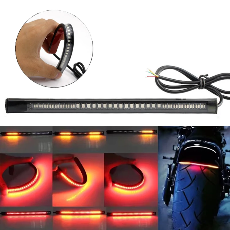 Motocicleta Tail Brake Light Strip, Turn Signal, luz de matrícula para Lada Car, Moto CO Light, LED flexível, âmbar vermelho, 1Pc