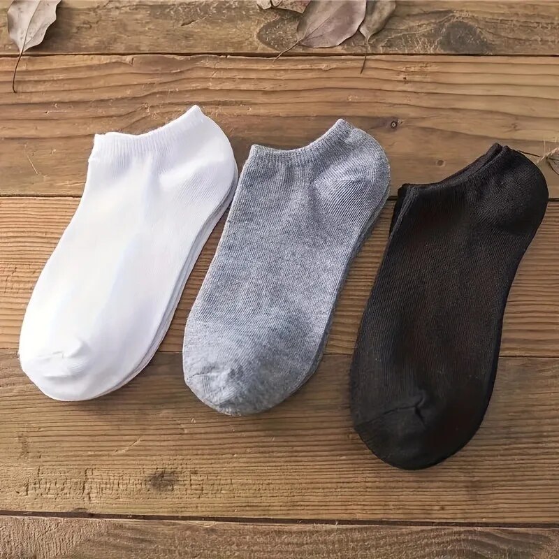 10 Paar Herren-Bootssocken aus Polyester, neuer Stil, Schwarz, Weiß, Grau, Business-Männerstrümpfe, weich, atmungsaktiv, Sommer für Männer