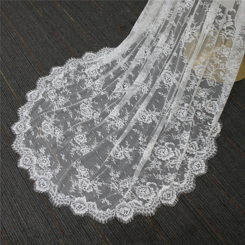 Off White Mantilla Style Wedding Bridal Veils Lace Chapel Catholic Vintage Long Accessories For Brides Soft Floral Flowers 3M