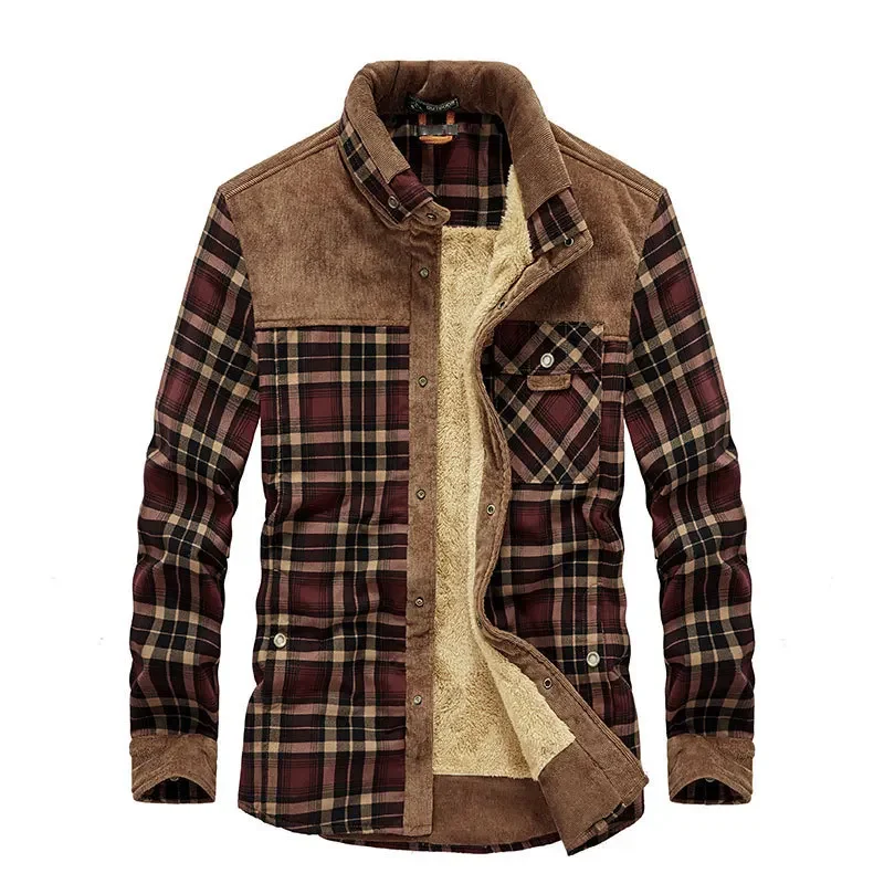 Männer Plaid Shirts Winter Jacken Fleece Warme Shirts Mäntel Hohe Qualität Männer Baumwolle Fit Business Casual Oberbekleidung Shirts Jacken 4