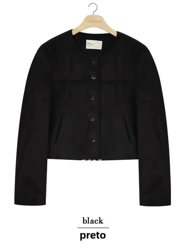 Jaqueta Retro de Camurça com Botão Único para Mulheres, Estilo Casual de Primavera, Outono e Inverno, Espura Regular
