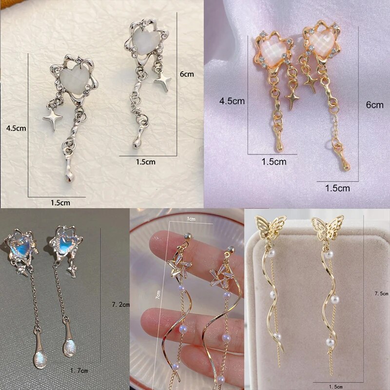 Pendientes largos de moda con hojas de diamantes y borlas Pendientes premium de temperamento elegante