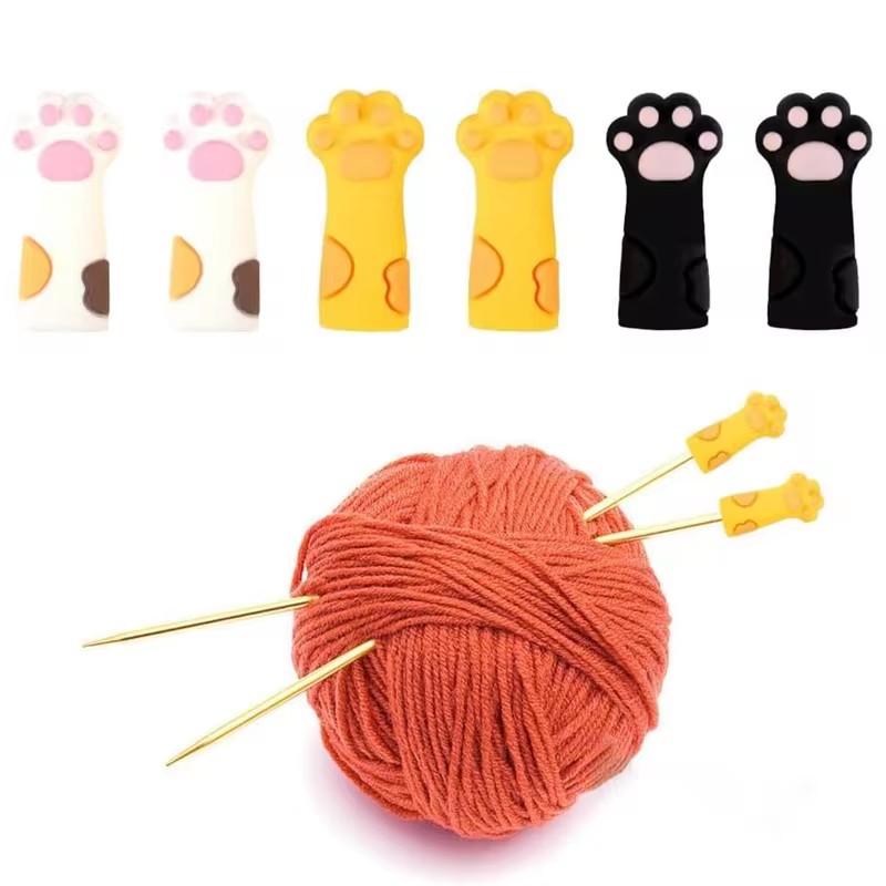 6 น่ารัก Cat PAW ถักเข็ม Stoppers เข็มจุดซิลิโคน Protector Anti-Shedding หมวก DIY สานเครื่องมืออุปกรณ์เย็บผ้า