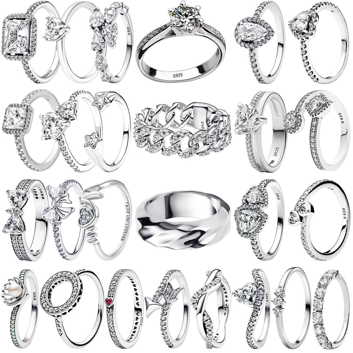 Anelli Moissanite vintage 925 Sterling Silver 6 artigli Cubic Zirconia Cuore Corona Anelli per le donne Regali di gioielleria raffinata per l'anniversario