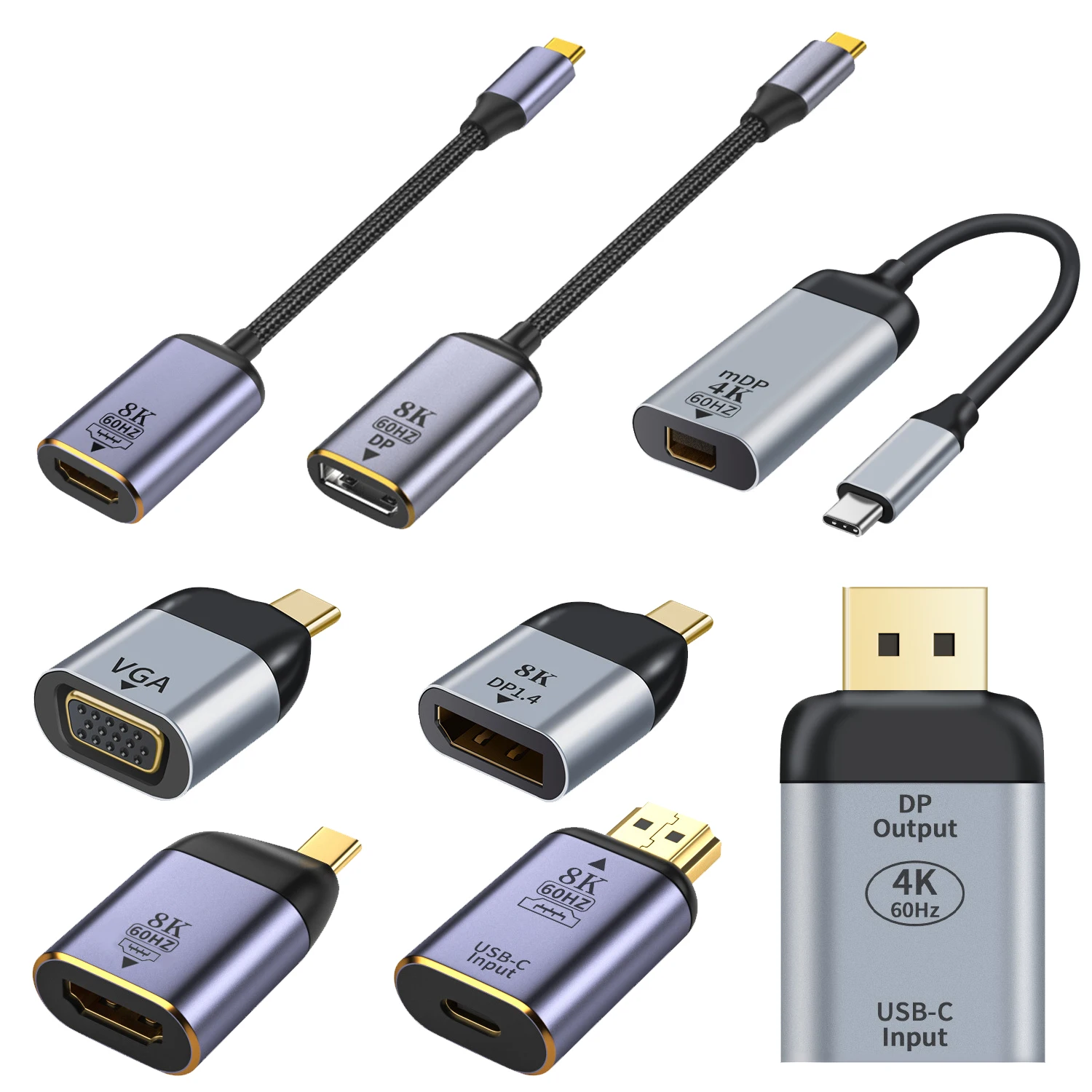Adaptador USB tipo C a HDMI Compatible con 8K USB C a DP DisplayPort miniDP 4K VGA para ordenador portátil MacBook TV Box PS5 Switch iPad Galaxy