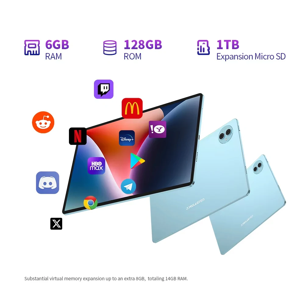 Teclast P50 Tablet 11 "Display HD 6GB RAM 128GB ROM Unisoc T606 Octa Cores 8000mAh Bateria Android 14 L1 Tablets Versão LTE (4G)