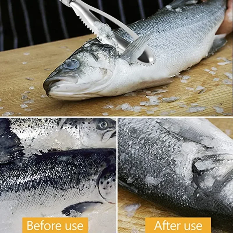 อุปกรณ์ครัวสแตนเลสเกล็ดปลาขูด Graters Fast Remove ทําความสะอาดปลา Peeler Scraper กระดูกปลาแหนบเครื่องมือ Gadge