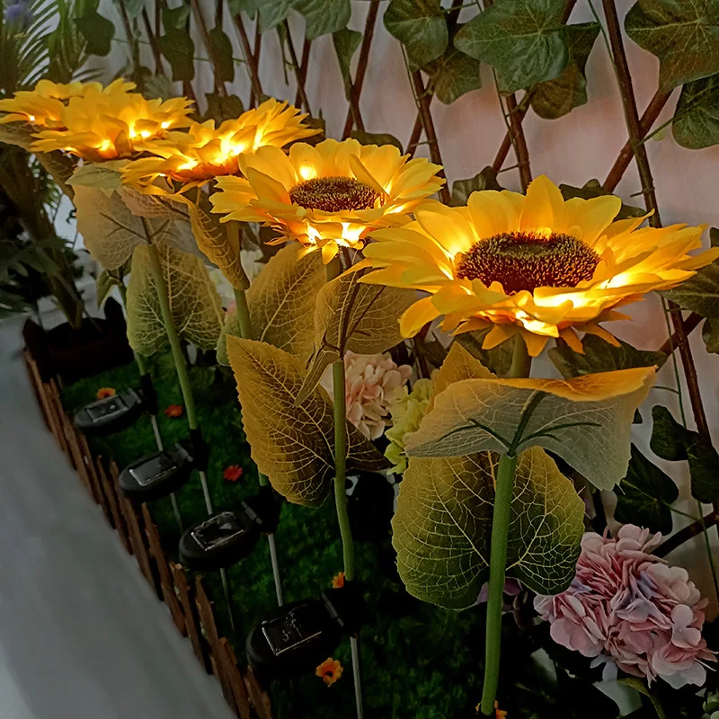 3 หัว 1 หัวพลังงานแสงอาทิตย์จําลองดอกทานตะวันไฟ LED สวนสนามหญ้าไฟกลางคืนโคมไฟภูมิทัศน์ตกแต่งคริสต์มาสดอกไม้