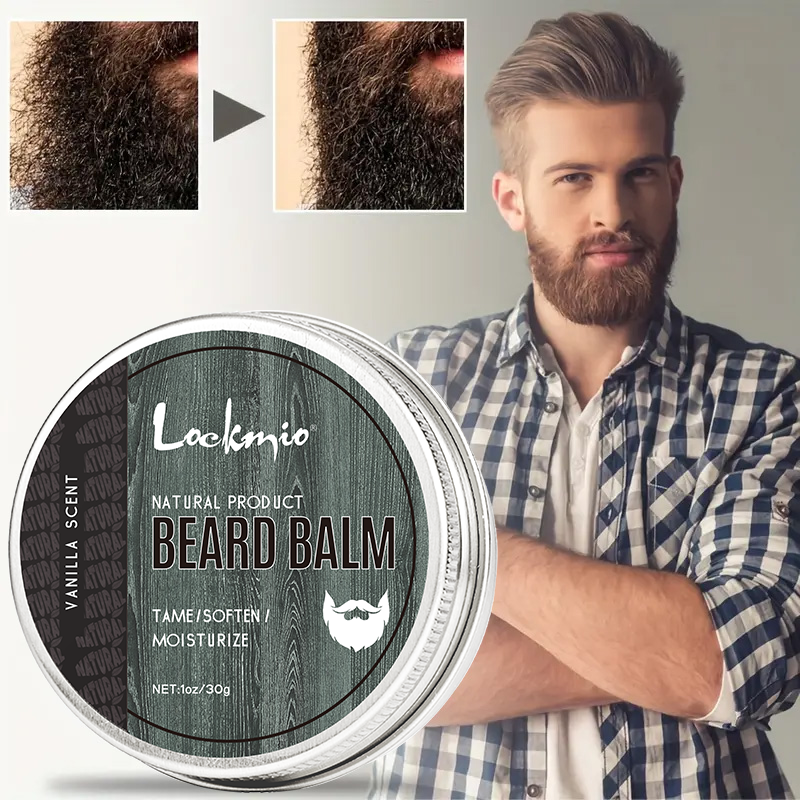 Lockmio Natural Beard Balm Wax Vanilla Scent Tame Soften Moisturize Thickens Styles Smooth Beard Care Cream For Gentlemen