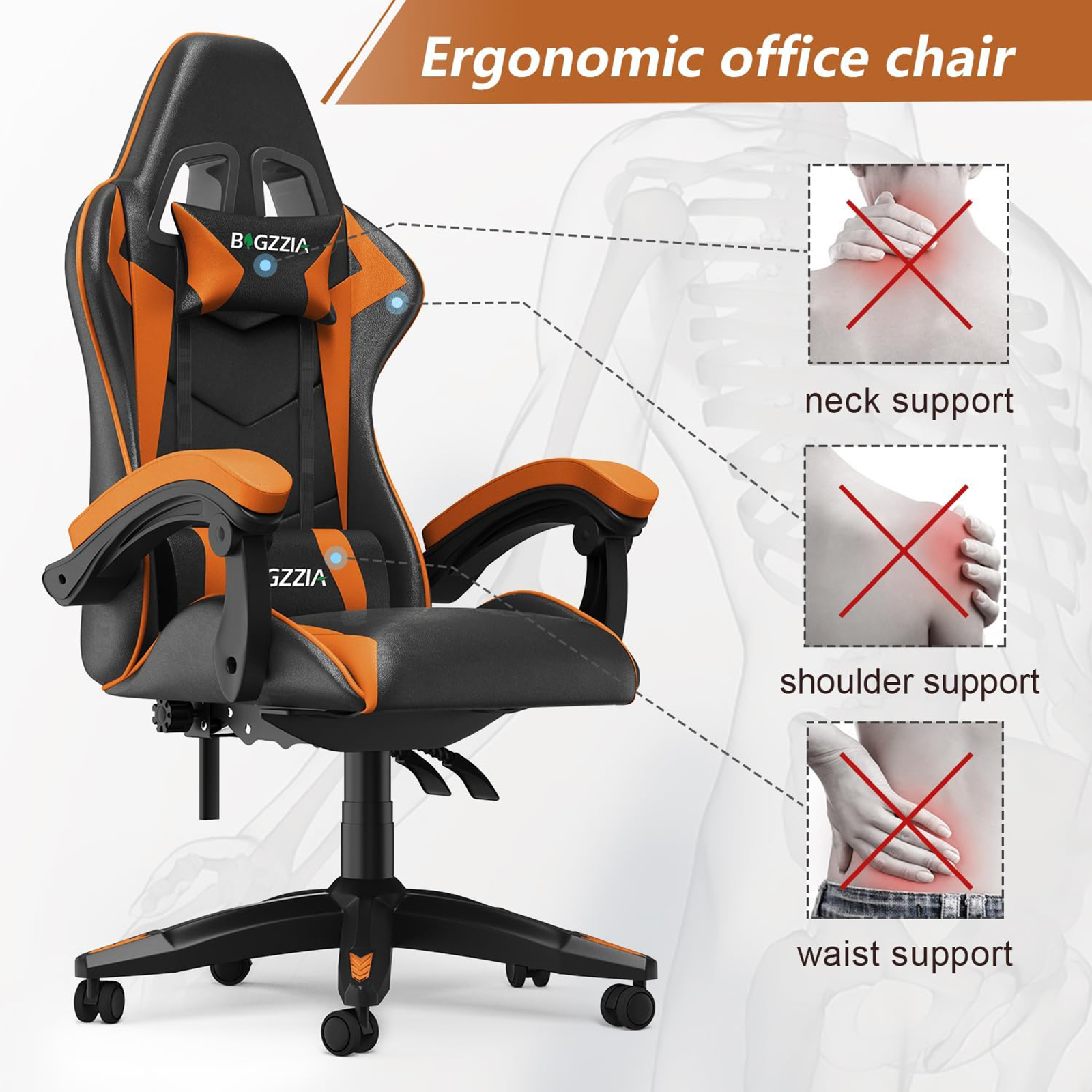 Cadeira de jogos cadeira de escritório ergonômica couro do plutônio cadeira de mesa do computador com encosto de cabeça e apoio lombar cadeiras de jogo cadeira de corrida
