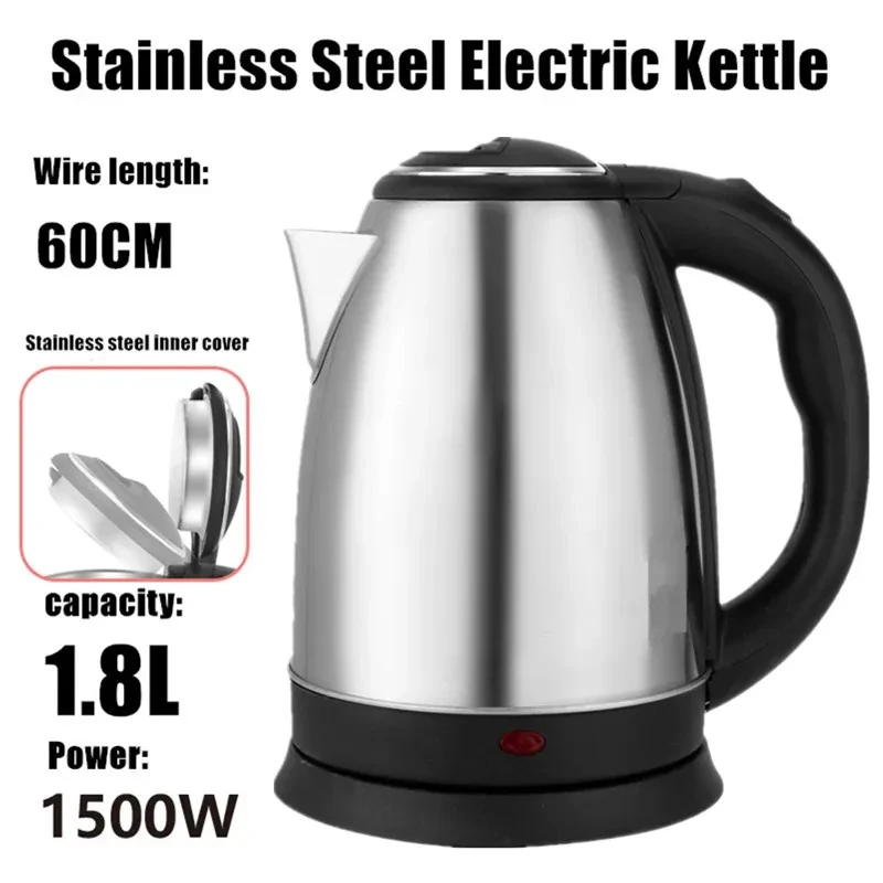 Bollitore elettrico in acciaio inossidabile da 1,8 litri 220 V Base nera argento Separazione Desion Resistente alla ruggine Durevole per la casa durante i viaggi